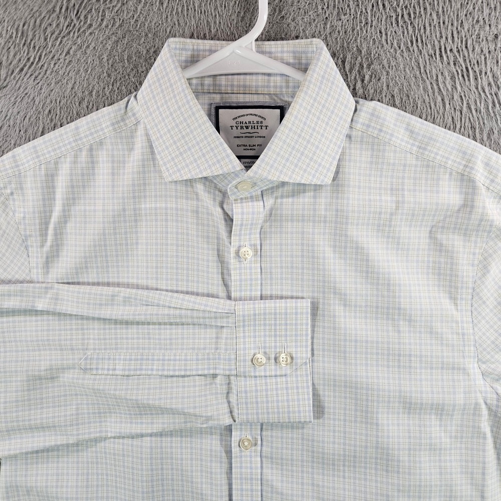 Charles Tyrwhitt Mens Extra Slim Fit Non-Iron Dress Shirt Blue Check 15.5/35